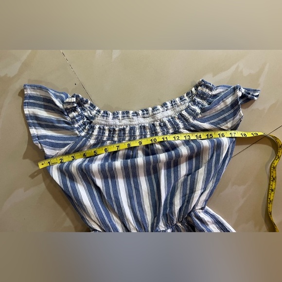 🦋 Hollister Off-The-Shoulder Striped Romper blue/white stripes one piece size S - Picture 11 of 16